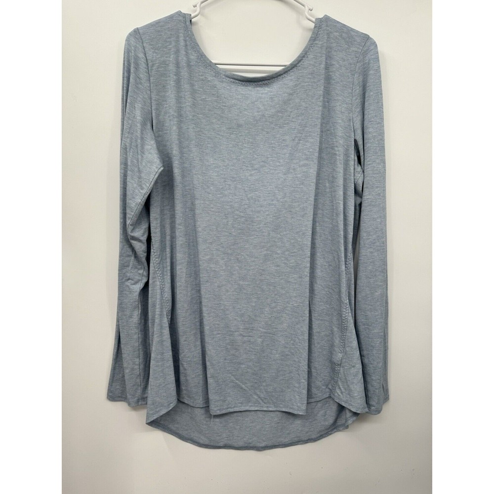 Athleta Large Long Sleeve Top Womens Blue Heathered Twist Back Cutout Relaxed